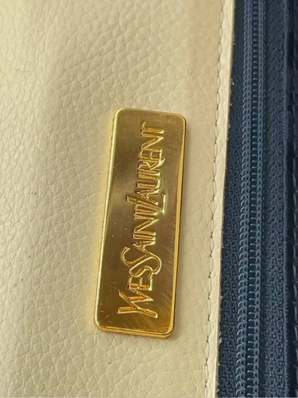 Yves Saint Laurent YSL Vintage Ivory Leather Top Handle Handbag Gold Hardware